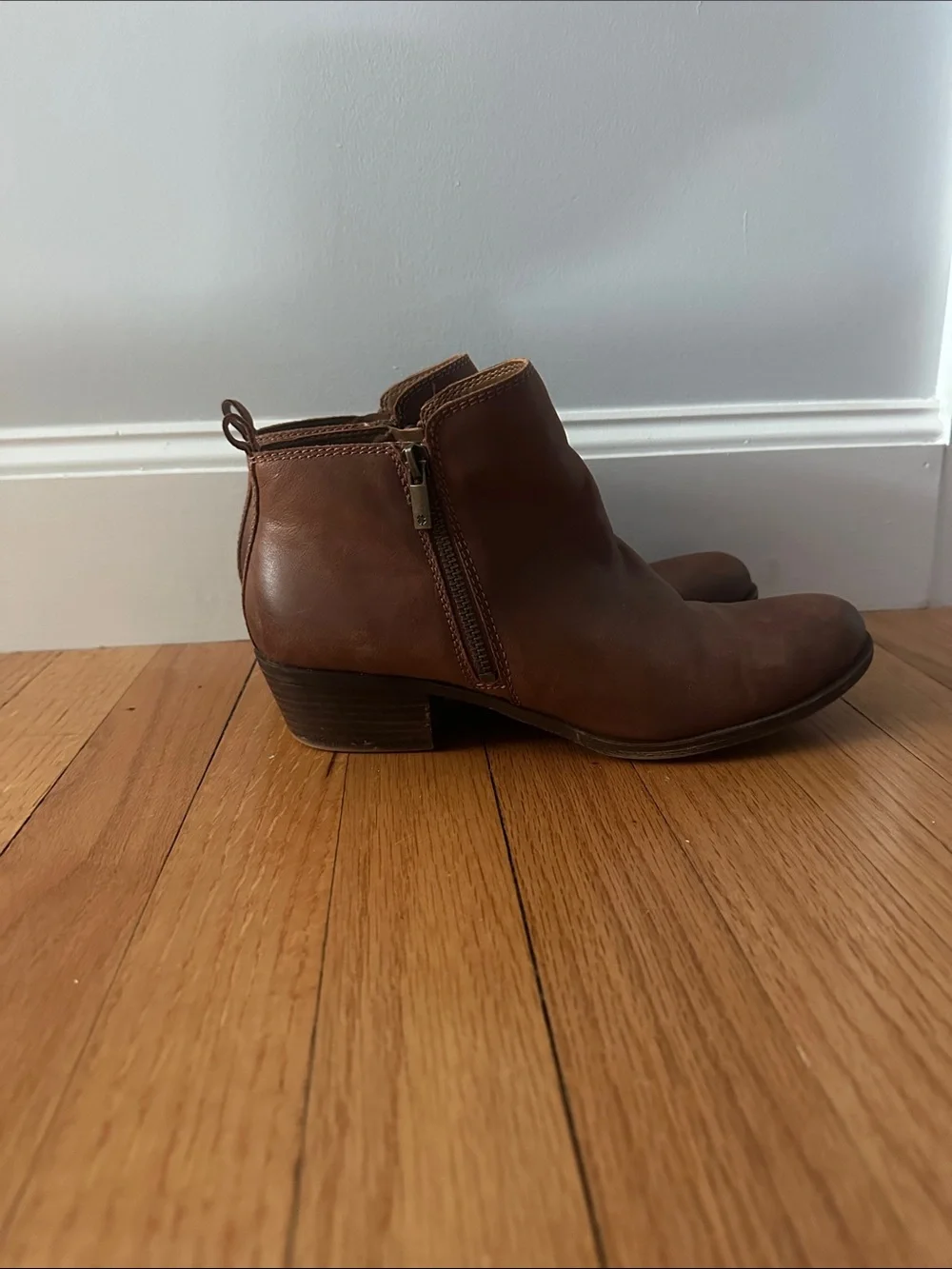 Lucky Brand Women's Brown Leather Ankle Booties with Side Zip